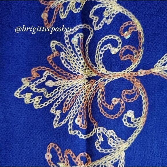CHALINA Blue Embroidered Shawl  - Picture 9 of 10